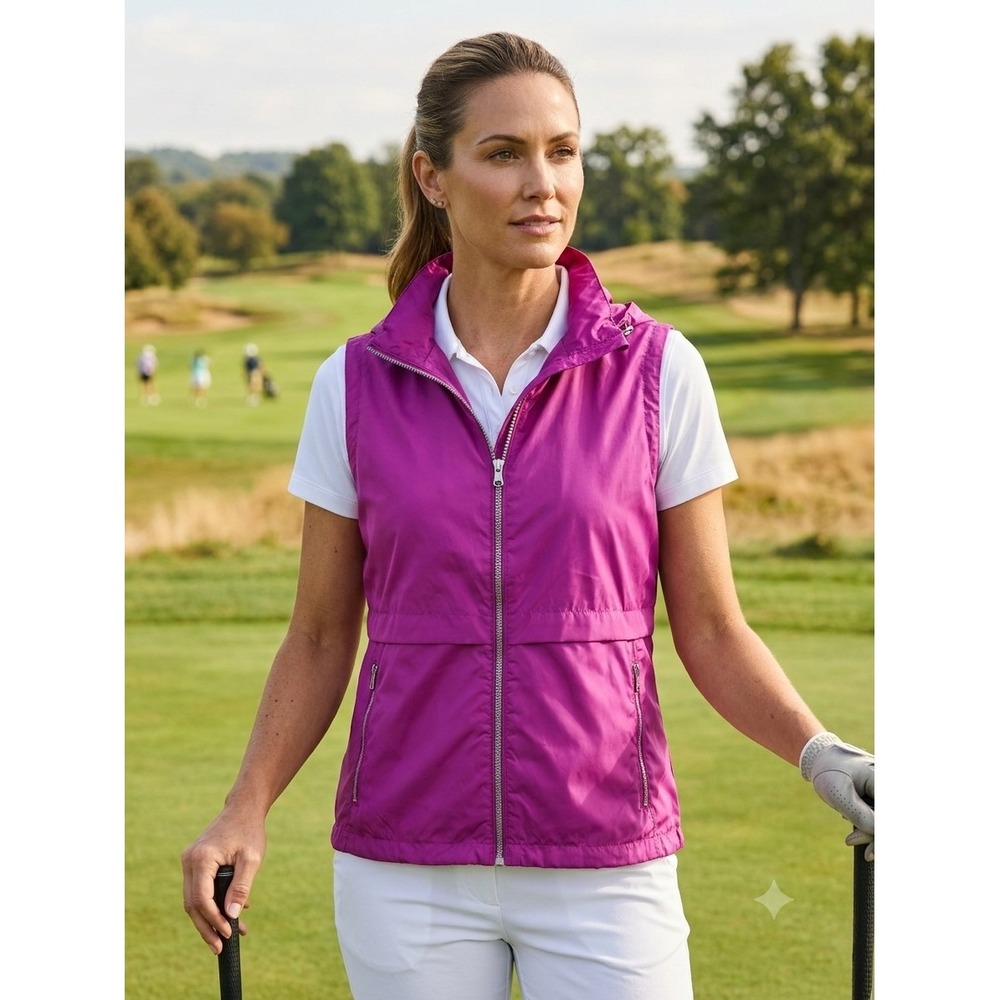 Polo Golf Ralph Lauren Vest M Magenta Pink Full Zip Water Repellent Athletic